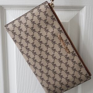 Michael Kors Signature Beige and Brown Clutch